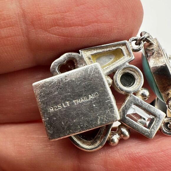 7.5" Mult-gemstone and shell stamped sterling silver bracelet! - Picture 11 of 14
